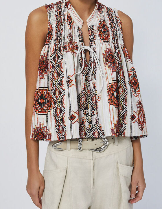 TAVA PRINTED SMOCKED TOP